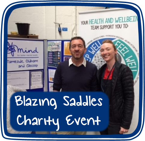 Jenny and Chris discuss mental health issues at the Blazing Saddles charity event
