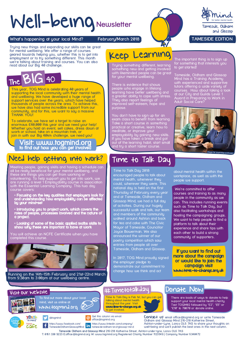 Wellbeing Column - Tameside - February / March