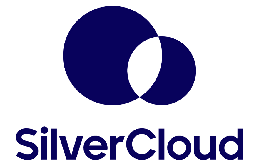 SilverCloud Logo - two overlapping dark blue circles with the intersecting part coloured white with the name "SilverCloud" below