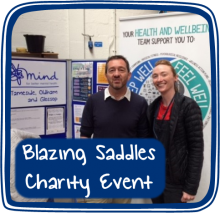 Jenny and Chris discuss mental health issues at the Blazing Saddles charity event